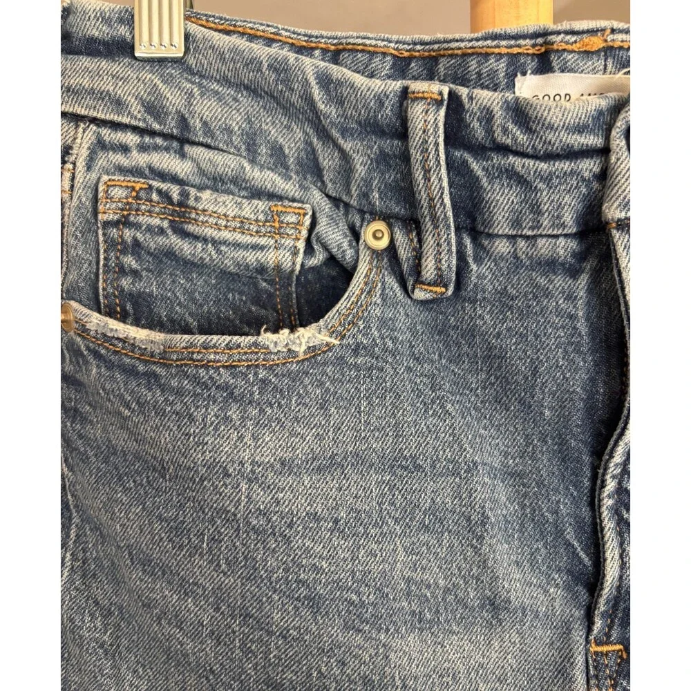 Good American The Weekender Cuffed Jeans Size 0/25 High Rise Relaxed Blue